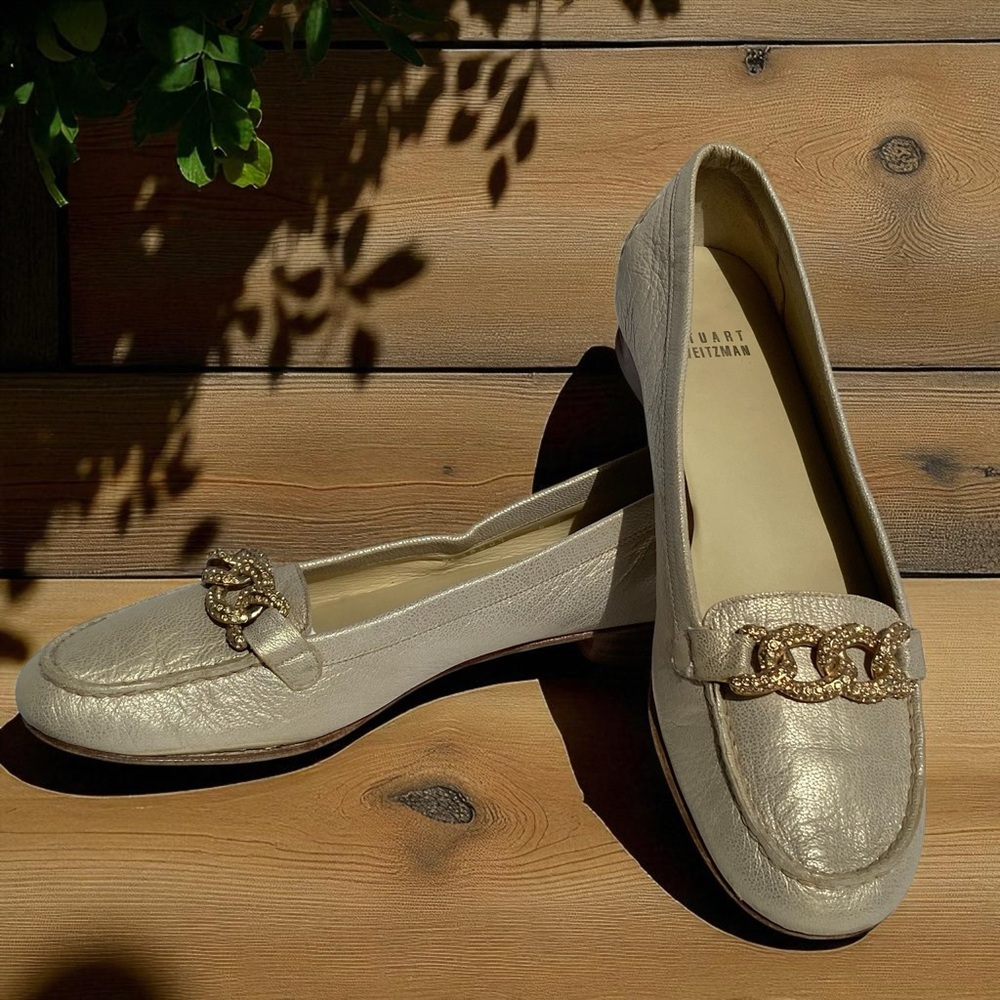 Stuart Weitzman Metallic Chain Loafers